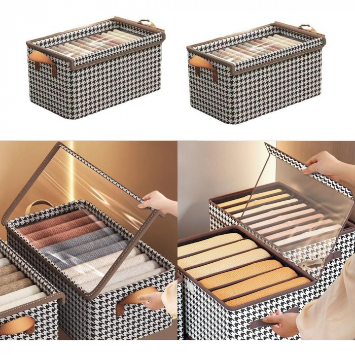 Cutie Depozitare, , Capac Transparent, Model In Carouri, Model Mediu, Maro [8]