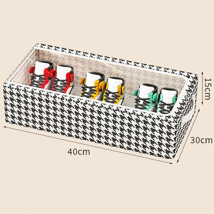 Cutie Depozitare cu Cadru Metalic, , pentru Incaltaminte, Haine, Lingerie, Fermoar Calitativ, Fereastra Transparenta, Manere Laterale, 40 x 30 x 15 cm, Alb Negru [3]