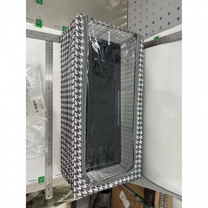 Cutie Depozitare cu Cadru Metalic, , pentru Incaltaminte, Haine, Lingerie, Fermoar Calitativ, Fereastra Transparenta, Manere Laterale, 60 x 30 x 16 cm, Alb Negru [2]