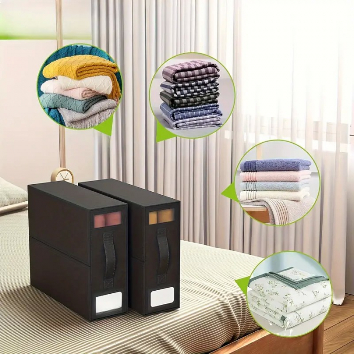 Cutie Depozitare Lenjerii de Pat, , Pliabila, Capacitate 18l, 38x33x12 cm, din Panza Oxford cu PP Incorporat, Fereastra Vizibila, Negru [3]