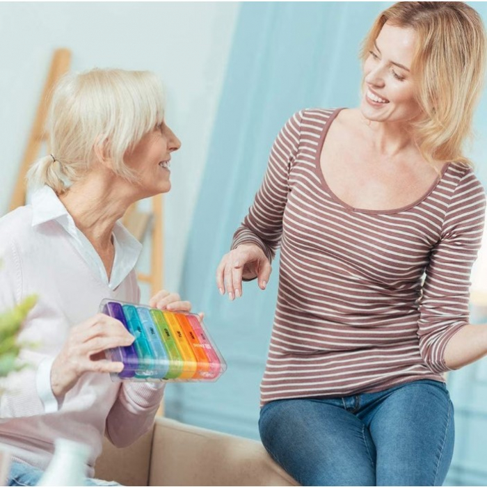 Cutie Depozitare Medicamente, , 7 Zile, 21 Compartimente, Cutie Suport, Recipiente Detasabile, Portabila, Multicolor, Cutie Transparenta, 15.6x12 cm [4]