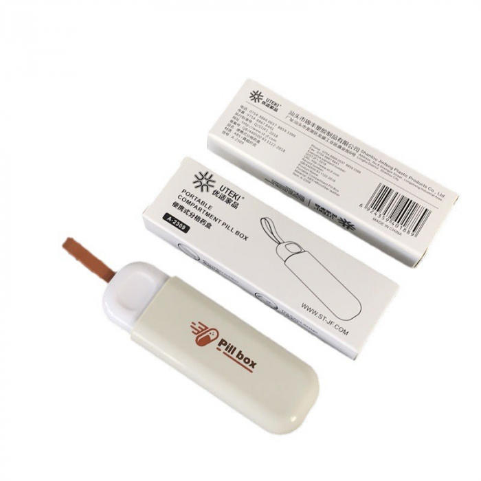 Cutie Depozitare Medicamente, , Portabila, 3 Compartimente, Tip Breloc, Plastic, Glisanta, Alb, 10.7x3.6x1.6 cm [6]