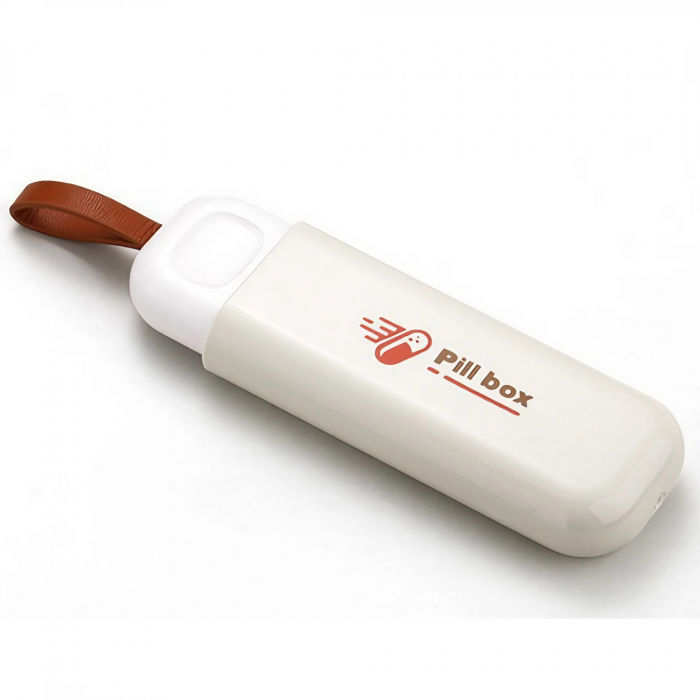 Cutie Depozitare Medicamente, , Portabila, 3 Compartimente, Tip Breloc, Plastic, Glisanta, Alb, 10.7x3.6x1.6 cm [1]