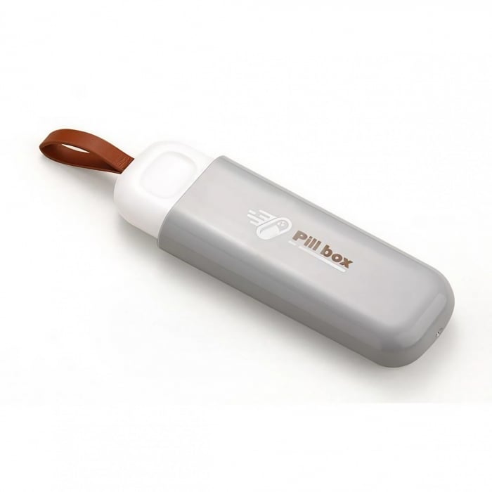 Cutie Depozitare Medicamente, , Portabila, 3 Compartimente, Tip Breloc, Plastic, Glisanta, Gri, 10.7x3.6x1.6 cm [1]