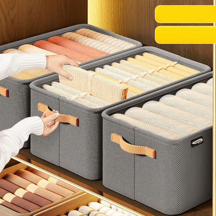 Cutie Depozitare , pentru Haine, lucruri, din Textil cu Cadru Metalic, Manere Laterale, forma Dreptunghiulara, 35 x 25 x 22cm, volum 19 L, Gri [3]