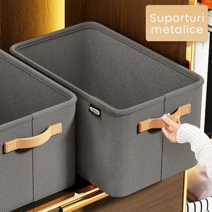 Cutie Depozitare , pentru Haine, lucruri, din Textil cu Cadru Metalic, Manere Laterale, forma Dreptunghiulara, 35 x 25 x 22cm, volum 19 L, Gri [4]