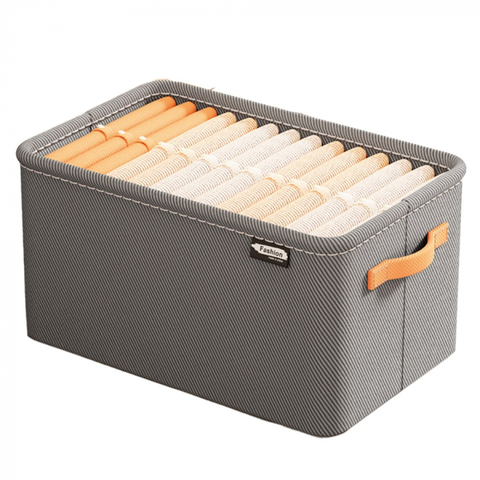 Cutie Depozitare , pentru Haine, lucruri, din Textil cu Cadru Metalic, Manere Laterale, forma Dreptunghiulara, 42 x 28 x 25 cm, volum 29 L, Gri [1]