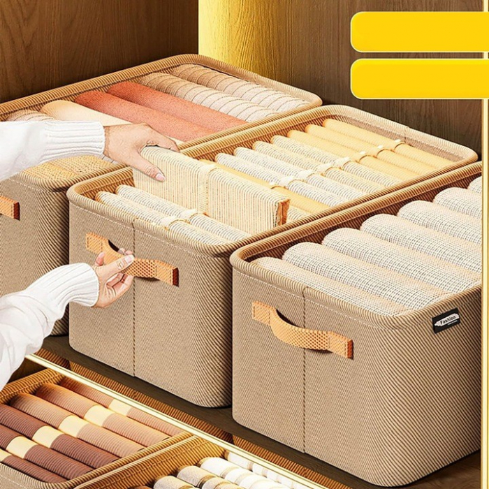 Cutie Depozitare , pentru Haine, lucruri, din Textil cu Cadru Metalic, Manere Laterale, forma Dreptunghiulara, 48 x 28 x 25 cm, volum 34 L Kaki [3]