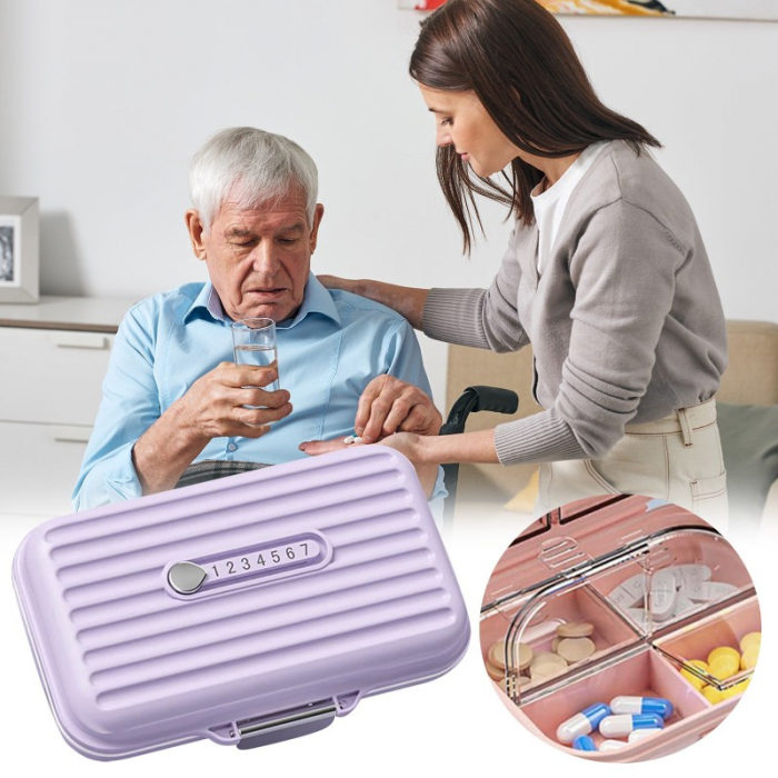 Cutie Medicamente, , Mov, 7 Compartimente, Portabila si Compacta, 11x7.2x3.5 cm, Ideala pentru Uzul Cotidian [4]