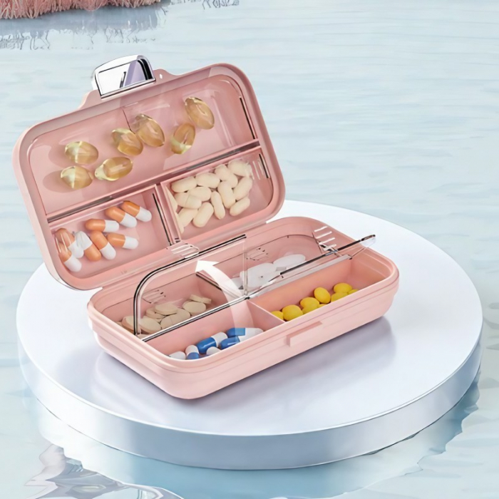 Cutie Medicamente, , Roz, 7 Compartimente, Portabila si Compacta, 11x7.2x3.5 cm, Ideala pentru Uzul Cotidian [3]