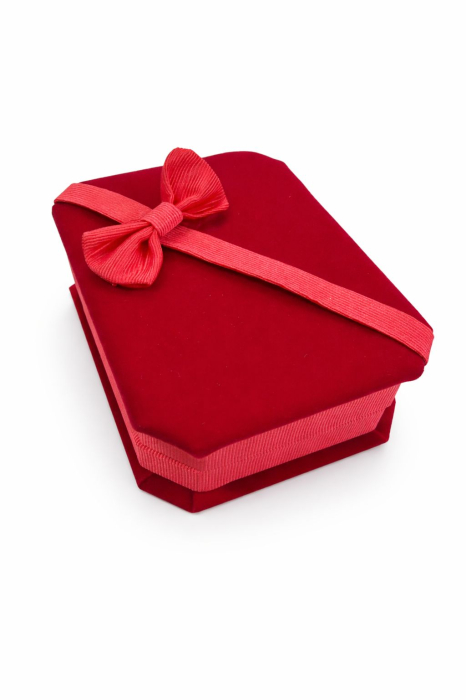 Cutie octogonala catifea rosie 7.5x10x3.5 cm cu interior negru, pentru bijuterii sau martisor [4]