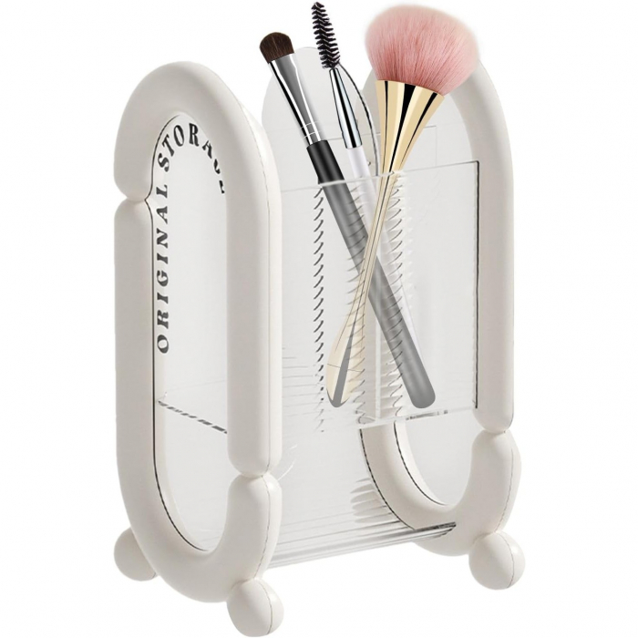 Cutie pentru Depozitare Cosmetice, , pentru Pensule, Creioane si Buretei, 4 Compartimente, din Plastic, 12 x 10 x 20 cm, Alb [3]