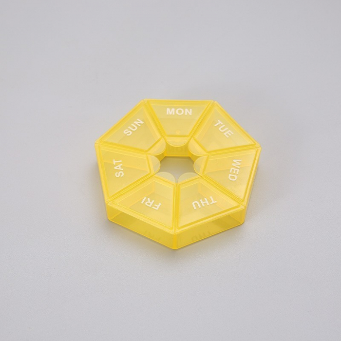 Cutie separator medicamente cu zilele saptamanii, , Plastic, 7 compartimente, Galben [2]
