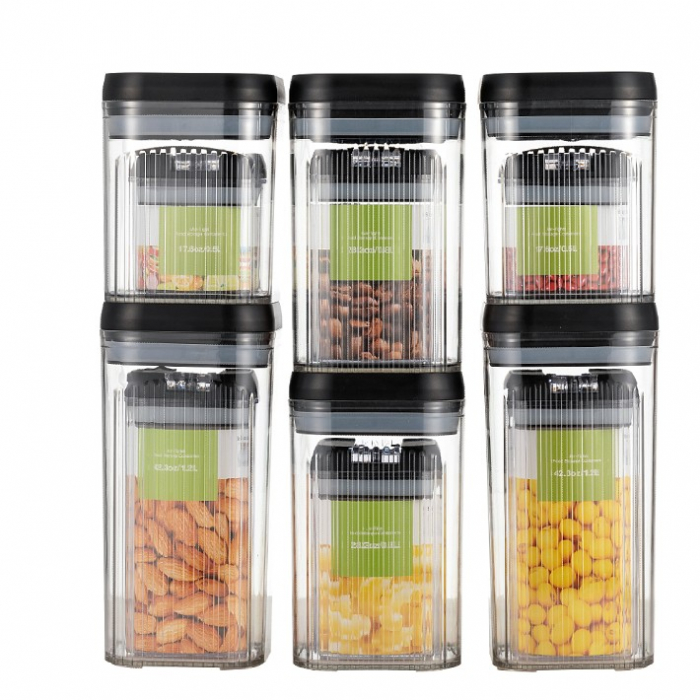 Cutii de Depozitare Alimente, , Set din 12 Cutii de tip Container, Recipiente pentru Cereale in Bucatarie,  Transparente cu Capac Negru [1]