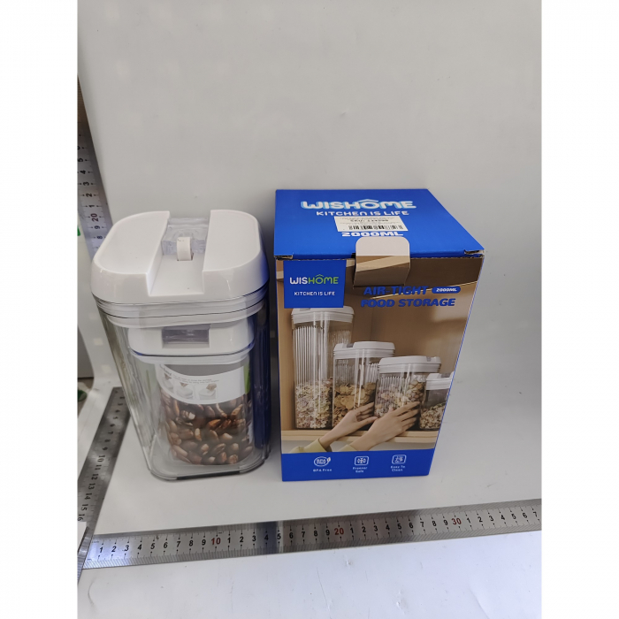 Cutii de Depozitare Alimente, , Set din 2 Cutii de tip Container, Recipiente pentru Cereale in Bucatarie, 0.8 L-10x15.5 cm, 2 L-12.5x12.5x21.5 cm, Transparente cu Capac Alb [2]