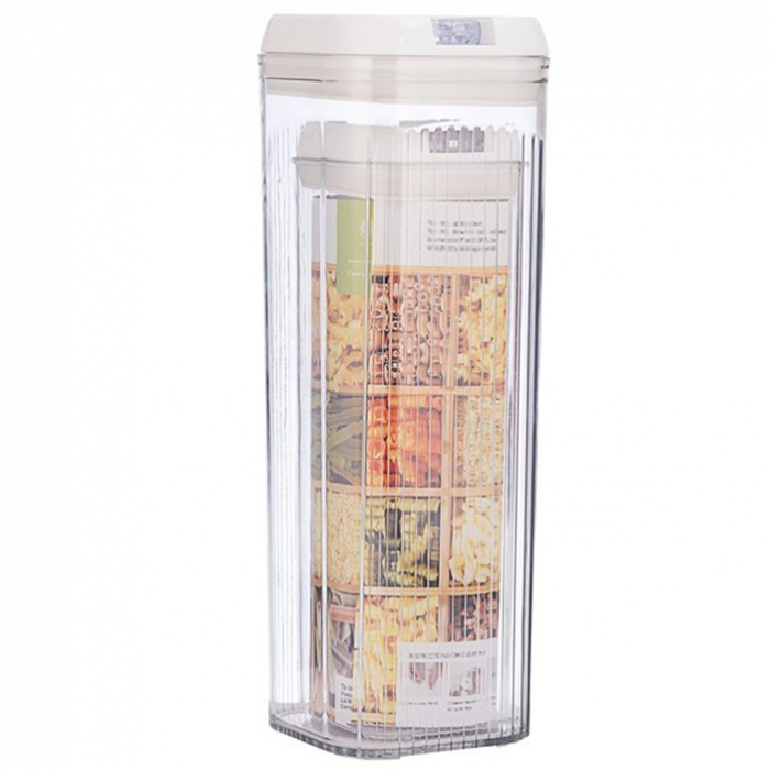 Cutii de Depozitare Alimente, , Set din 2 Cutii de tip Container, Recipiente pentru Cereale in Bucatarie, 1.2 L-10x30.5 cm, 2.5 L-12.5x12.5x36.5 cm, Transparente cu Capac Alb [1]