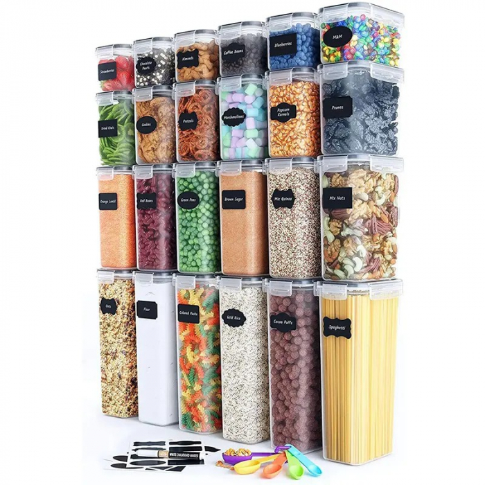 Cutii de depozitare alimente, , Set din 24 Cutii pentru Condimente, Cereale, Cutii pentru Bucatarie, din Plastic PP, Cutii Alimentare, Diferite Dimensiuni, Transparente [1]