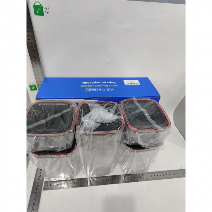 Cutii de Depozitare Alimente, , Set din 5 Cuti de tip Container, Recipiente pentru Cereale in Bucatarie,  Transparente cu Capac Negru [4]