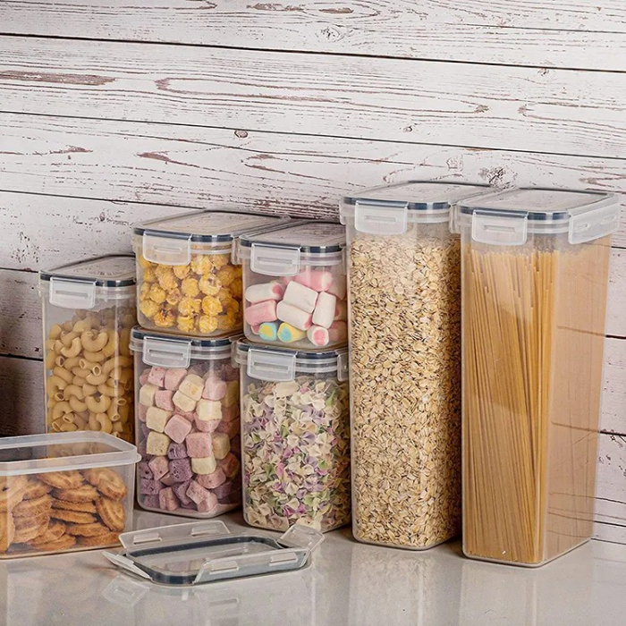 Cutii de depozitare alimente, , Set din 8 Cutii pentru Condimente, Cereale, Cutii pentru Bucatarie, din Plastic PP, Cutii Alimentare, Diferite Dimensiuni, Transparente [5]