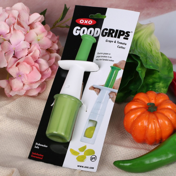 Cutit Feliator pentru Legume si Fructe mici, , Feliator pentru Rosii Cherry, Feliator pentru Masline, Ustensila de Feliat Fructe si Legume, 18 x 6,5 cm, Verde [5]