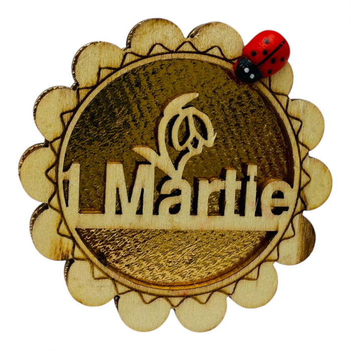 Decoratiune din lemn cu magnet, 1 MARTIE, diverse culori, forma de floare, 6.5×6.5cm,   [5]