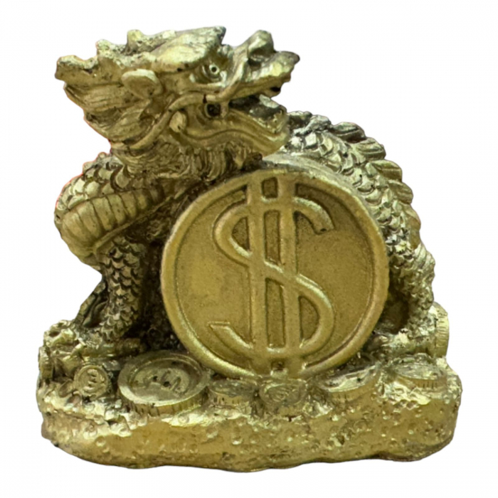 Decoratiune Feng Shui din rasina, Dragon cu moneda, 8.5×8×5.5cm,  [2]