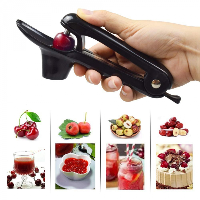 Dispozitiv de Scos Samburi, , Manual, cu 1 Gaura, pentru Cirese/Masline, 20.5 x 3.8 x 13 cm, din ABS+Otel Inoxidabil, cu Maner, Negru [4]