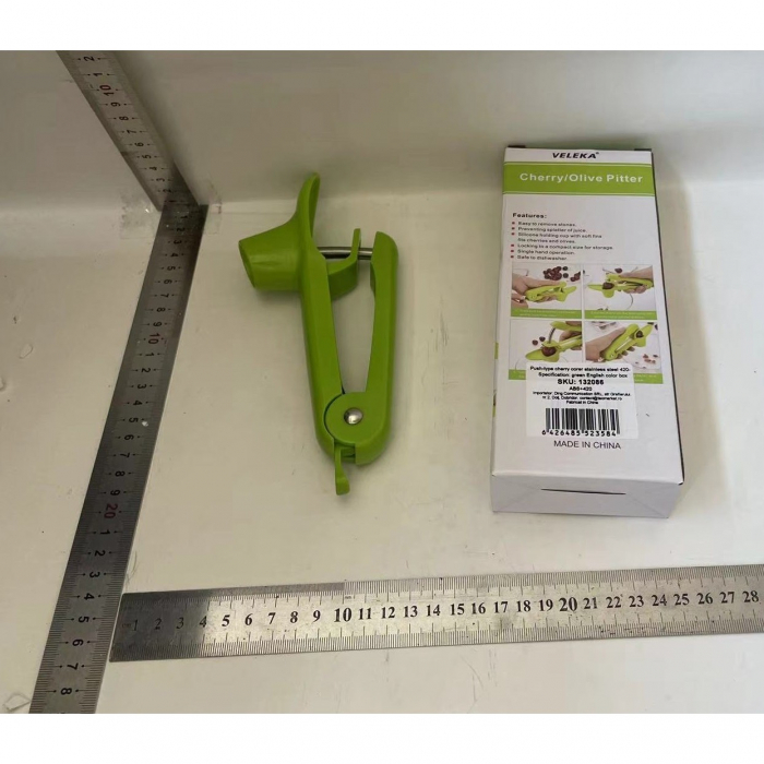 Dispozitiv de Scos Samburi, , Manual, cu 1 Gaura, pentru Cirese/Masline, 20.5 x 3.8 x 13 cm, din ABS+Otel Inoxidabil, cu Maner, Verde [4]