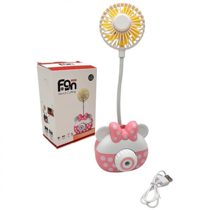 Dispozitiv multifunctional 4 in 1 – Ascuitoare electrica, ventilator flexibil, lumina LED, suport creioane – USB, 6x22 cm,  [7]