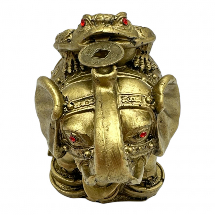 Elefant cu broasca Feng Shui 9cm – amuleta banilor din rasina pentru noroc si abundenta,  [3]