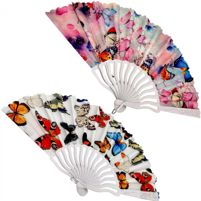 Evantai pliabil cu fluturi, model colorat pentru vara, accesoriu elegant pentru femei si fete, design floral si vesel,  [3]