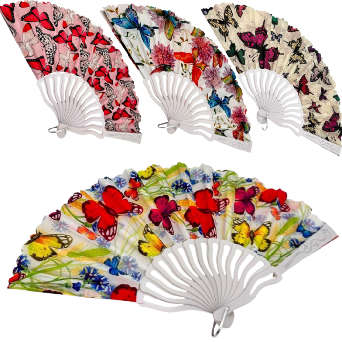 Evantai pliabil cu fluturi, model colorat pentru vara, accesoriu elegant pentru femei si fete, design floral si vesel,  [2]