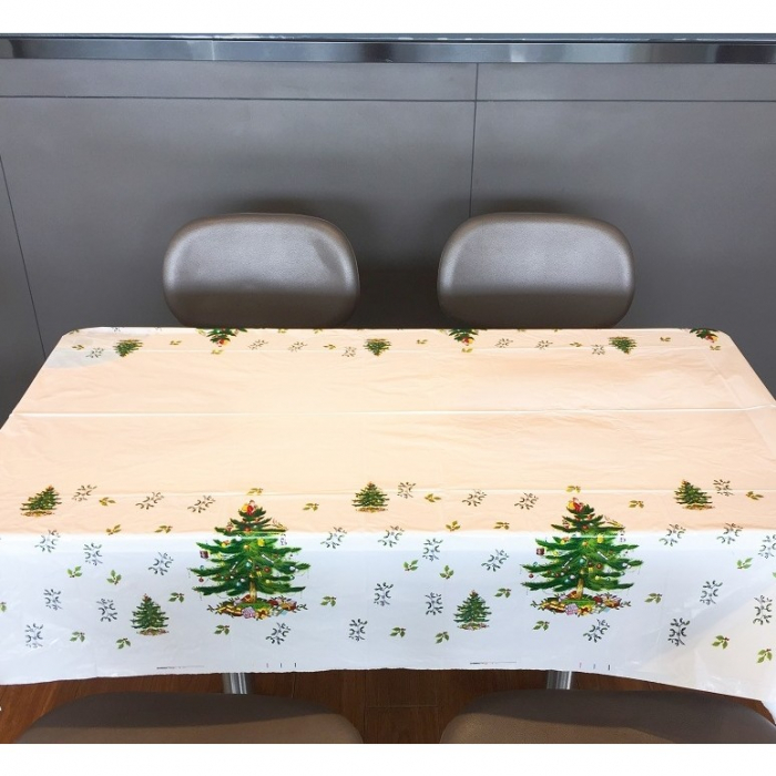 Fata de masa dreptunghiulara , PVC, 2.5 mm grosime, imprimeu braduri, potrivit pentru Craciun, utilizare multipla, 180 x 108 cm, alb [2]