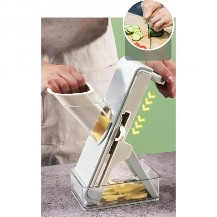 Feliator de Legume Multifunctional, , Taieturi Diferite, Razatoare pentru Bucatarie, Taietor de Cartofi, Presa Manuala, Pliabila, Extensibila, PP PET, 23.5x9.5x5.5 cm, Alb [4]