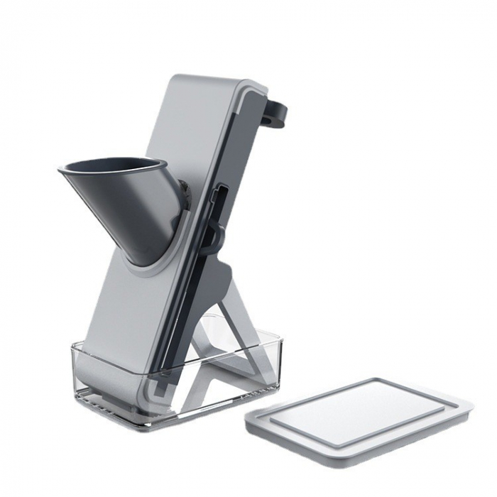 Feliator de Legume Multifunctional, , Taieturi Diferite, Razatoare pentru Bucatarie, Taietor de Cartofi, Presa Manuala, Pliabila, Extensibila, PP PET, 23.5x9.5x5.5 cm, Gri [9]