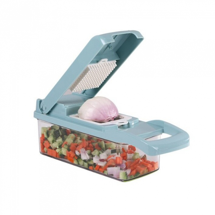 Feliator Multifunctional, , Razatoare, 8 in 1, pentru Fructe si Legume, 10 Piese, Lame de Inox, Recipient Stocare, Separator Oua, Protectie Mana, ABS, 32.2x11.3 cm, Albastru/Alb [8]