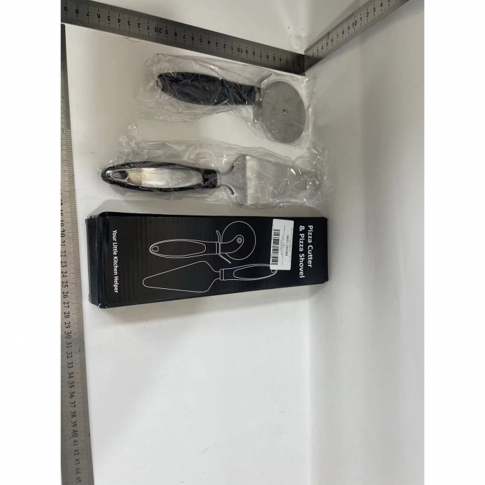 Feliator si Lopatica pentru Pizza, , set din 2 ustensile, Otel Inoxidabil, Maner Antiderapant, 26.5 x 8 x 3 cm, Negru [6]