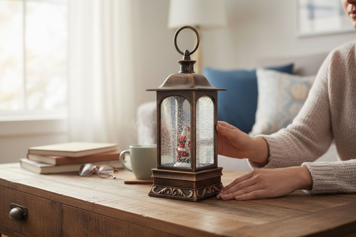 Felinar decorativ Craciun cu lumini LED si colinde, functional pe baterii si acumulator, 27.5x11.5x11.5cm [3]