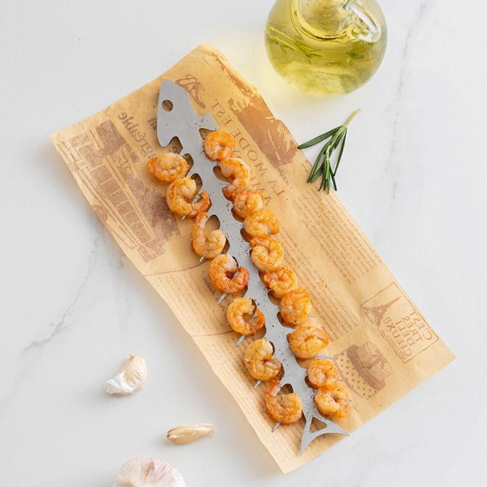 Forma pentru Frigarui, , Model Oase de Peste, din Otel Inoxidabil, Instrument pentru Gratar, BBQ, cu Deschizator de Sticle, 30x6 cm, Argintie [3]