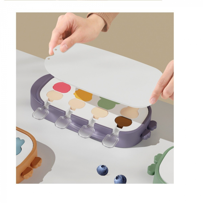 Forma pentru inghetata , 4 compartimente, forme cu animalute, materialsilicon si ABS, 21 x 12.8 x 3cm, mov [5]