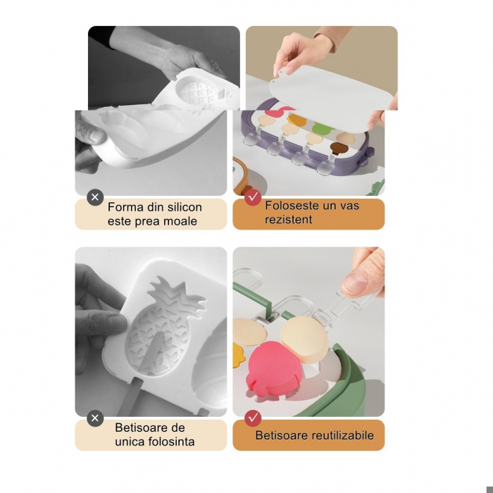 Forma pentru inghetata , 4 compartimente, forme cu animalute, materialsilicon si ABS, 21 x 12.8 x 3cm, mov [4]