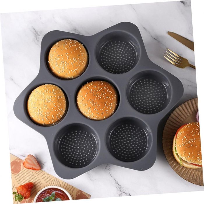 Forme de Silicon pentru Copt, , 7 Forme Rotiunde, pentru Burgeri si Prajituri, 38.5 x 4 cm, Negru [5]