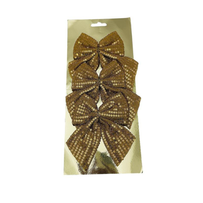 Set 3 fundite Craciun cu paiete – auriu/argintiu/bordo – pentru brad, coronite si cadouri, 29x12cm [3]