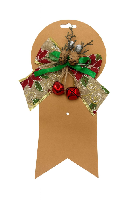 Fundita Decorativa Craciun Auriu Rosu – Conuri Naturale si Clopotei Metalici 17x15cm [1]