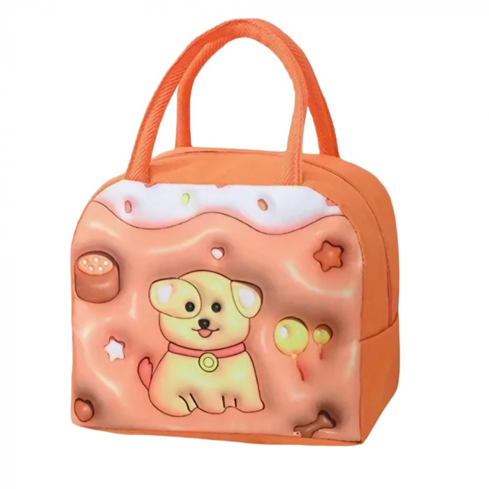 Geantă Frigorifică, , cu Desene Animate 3D, Portabilă pentru Copii, de Prânz, din Pânză Oxford, 23x13x19 cm, Model Catelus, Maro [1]