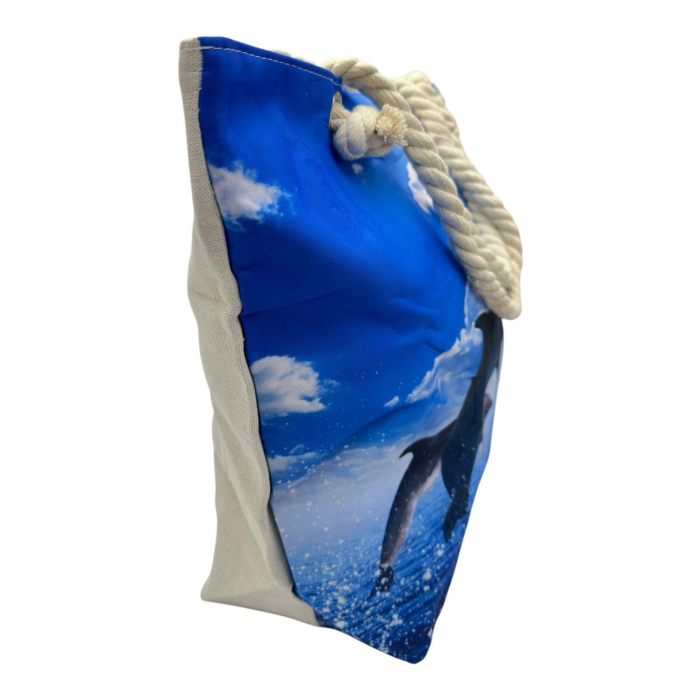 Geanta  incapatoare pentru plaja Design cu Delfin din poliester 100% – ideala pentru vara, Calitate Superioara,  [3]
