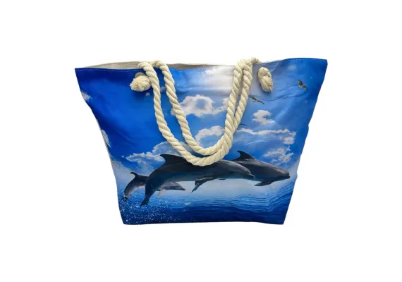 Geanta  incapatoare pentru plaja Design cu Delfin din poliester 100% – ideala pentru vara, Calitate Superioara,  [1]
