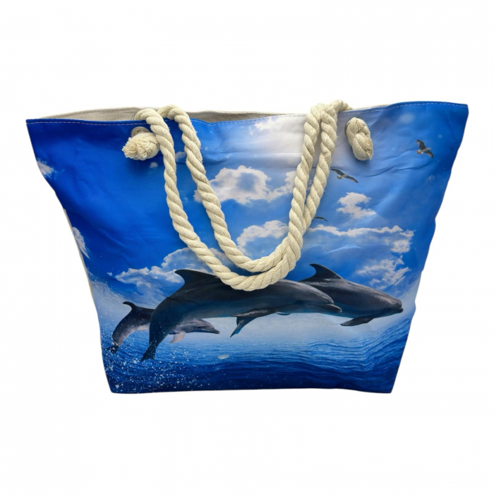 Geanta  incapatoare pentru plaja Design cu Delfin din poliester 100% – ideala pentru vara, Calitate Superioara,  [2]