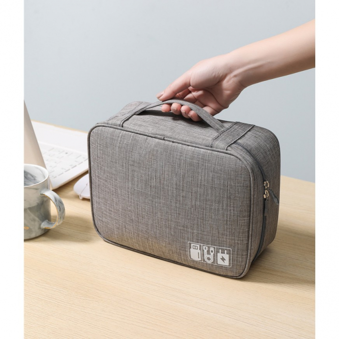 Geanta Organizatoare , Pentru Cabluri si Accesorii, Portabila, Impermeabila, 24,5 x 18 x10cm, Gri [5]
