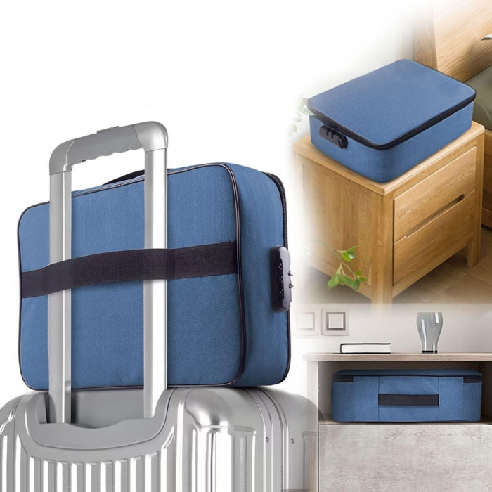 Geanta  pentru Depozitare Acte si Documente, Facturi, Carduri, cu Cod de Securitate, 2 Compartimente, Impermeabila, 37 x 10.5 x 27 cm, Albastru Marin [3]